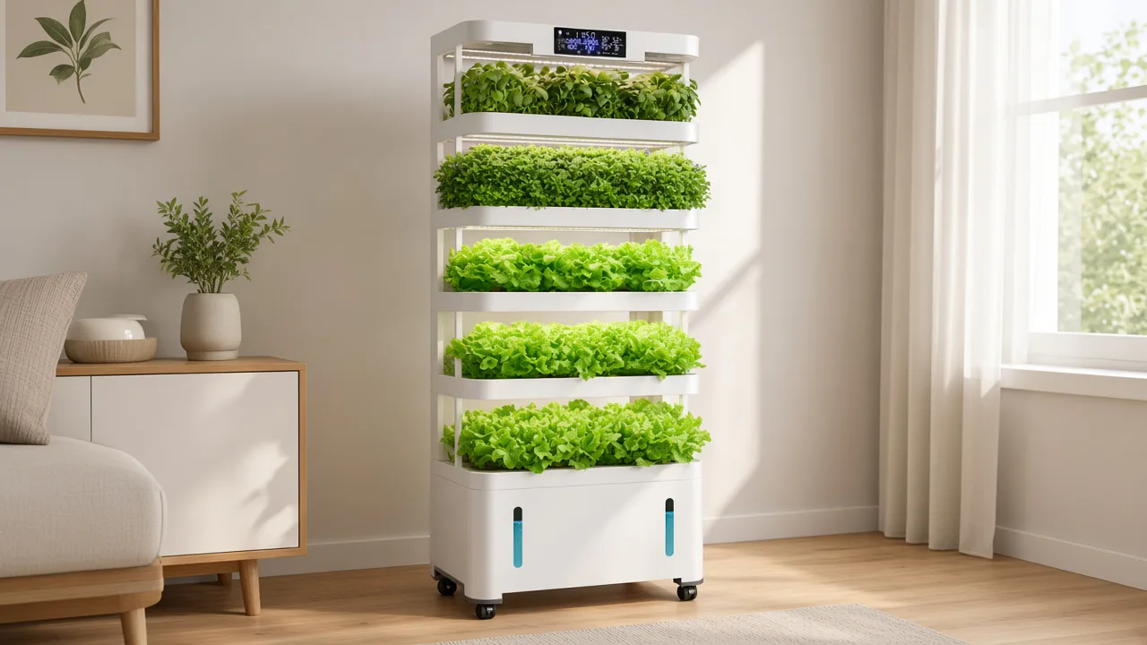 H5 Smart Garden в комнате: полки с листовым салатом и зеленью